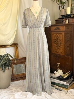 Swim Cover-Up Geometric Diamond Printed Wrap Maxi Dress  Size M Beach Coastal